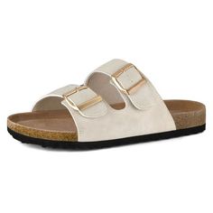 Our stylish and lightweight Women's Cork Sandals for a comfortable and casual summer outfit. Synthetic Upper for a Fresh Fashion Experience. Adjustable Buckle for Easy Fit. Foam Cushioned Insole with Arch Support for Enhanced Comfort. Designed with Relaxation in Mind, Our Product Ensures a Relaxed Feeling Wherever You Go. Size: 11.  Color: Off-White.  Gender: female.  Age Group: adult. White Lightweight Slip-on Sandals, Synthetic Double Strap Footbed Sandals For Summer, Summer Adjustable Double Strap Footbed Sandals, Casual Summer Footbed Sandals With Adjustable Strap, Casual Open Toe Footbed Sandals With Adjustable Strap, White Footbed Sandals With Adjustable Strap, White Footbed Sandals With Adjustable Strap And Round Toe, Lightweight Adjustable Sandals With Round Toe, Casual Synthetic Footbed Sandals With Adjustable Strap