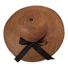 This fabulous wide brimmed picture hat is woven from black and tan straw in six different patterns.  The crown is trimmed with a black on black herringbone pattern ribbon.  The brim perfectly shields your face from the sun while sweeping down to your neckline in the back.  It bears the label of Roslyn in New York City and it is in excellent condition. Measurements;  Height 7.5"  Width 17"  Depth 17" Black Toquilla Straw Fedora For The Beach, Black Toquilla Straw Panama Hat For The Beach, Black Straw Fedora For The Beach, Black Toquilla Straw Panama Hat For Beach, Chic Black Toquilla Straw Hat, Black Brimmed Woven Panama Hat, Black Woven Brimmed Panama Hat, Black Wide Brim Panama Hat, Wide Brim Black Fedora In Toquilla Straw