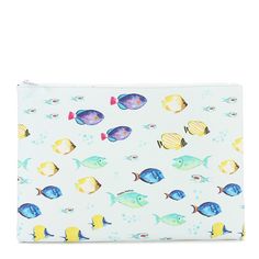 Our largest zip pouch is perfect for a variety of essentials! Store and carry makeup, office supplies, personal items, and more in our largest zip pouch! It also makes a quick and easy foldover clutch for a great night out! Our Fish ʻOhana Blue print makes for a great addition to your purse or outift! Height: 8 inches Length: 12 inches Depth: 0.5 inch Weight: 0.3 lbs Material: Vegan Leather Blue Pouch Cosmetic Bag For Organization, Blue Zipper Pouch Cosmetic Clutch Bag, Blue Zipper Clutch Cosmetic Bag, Blue Clutch Cosmetic Bag With Zipper, Blue Zipper Pouch Clutch For Daily Use, Blue Clutch With Zipper Pouch For Daily Use, Blue Pouch Organizers For Daily Use, Blue Pouch Organizer For Daily Use, Blue Zipper Pouch Organizers For Everyday Use