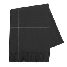 a black and grey scarf with fringes