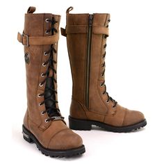 PRICES MAY VARY. 🔸 Material | These biker boots are meticulously crafted from full-grain premium 2.2mm thick cowhide brown leather. The uppers of these leather motorcycle boots are strongly constructed to ensure exceptional quality and long-lasting durability. 🔸 Closure| These 14-inch-tall motorcycle boots for women feature a secure closure system with a front lace-up, side zipper and an adjustable calf buckle design, allowing you to easily put them on and ensure a secure fit for Aviator Boots, Leather Motorcycle Boots, Adventure Boots, Biker Boots, Motorcycle Boots, Boots For Women, Milwaukee, Side Zipper, Lace Front