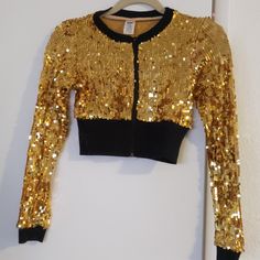 New. Crop Jacket, Size Medium Child Sequin Jacket, Crop Jacket, Kids Jacket, Gold Black, Jackets For Women, Jackets & Coats, Size Medium, Gold, Black