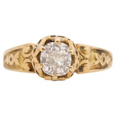 Ring Size: 6 Metal Type: 14K Yellow Gold [Hallmarked, and Tested] Weight: 3.0 grams Center Diamond Details: Natural Diamond Weight: .75ct Cut: Old Mine Brilliant Color: I Clarity: VS1 Finger to Top of Stone Measurement: 4.5mm Shank/Band Width: .mm Condition: Excellent Yellow Gold Engraved Ring With Rose Cut Diamonds, Heirloom Cushion Cut Diamond Ring, Antique Cushion Cut Ring With Single Cut Diamonds, Antique Cushion Cut Rings With Single Cut Diamonds, Antique Cushion Cut Single Diamond Rings, Vintage Yellow Gold Cushion Cut Diamond Ring, Antique Cushion Cut Anniversary Rings, Yellow Gold Rings With Cushion Cut Rose Diamonds, Diamond Rings Stamped 14k For Marriage