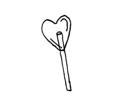 a black and white drawing of a heart shaped spoon