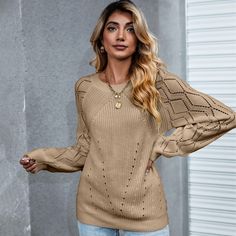 Grab your morning coffee in this knit Cutout Raglan Long Sleeve Sweater from Cupshe. Featuring a round neckline, cutouts throughout, long raglan sleeves, and ribbed trim, this sweater is the perfect choice for keeping warm and fashionable during cooler days. Embrace the season in style and comfort with this fall and winter essential, ensuring you turn heads wherever you go. Product Code: CAA06A2J025CC/CAA06A2J025GG/CAA06A2J025RR/CAA06A2J025JJ Model Wearing Size: S Height: 5' 7'' in / 170 cm Bust Cozy Sweater With Raglan Sleeves For Fall, Cozy Raglan Sleeve Sweater For Fall, Oversized Raglan Sleeve Winter Sweater, Oversized Raglan Sleeve Sweater For Winter, Brown Pointelle Knit Long Sleeve Sweater, Brown Open Knit Crew Neck Sweater, Brown Long Sleeve Tops With Pointelle Knit, Brown Long Sleeve Pointelle Knit Top, Brown Pointelle Knit Long Sleeve Tops