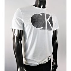 Calvin Klein White & Black Crew Neck Tee With Ck Logo Fitted Calvin Klein Casual T-shirt, Modern Fitted Calvin Klein Top, Fitted Short Sleeve Calvin Klein T-shirt, Calvin Klein White Logo Print T-shirt, Calvin Klein White Shirt For Spring, Calvin Klein Graphic T-shirt For Streetwear, Calvin Klein Short Sleeve Streetwear Top, Calvin Klein White T-shirt For Streetwear, Calvin Klein White Short Sleeve Shirt