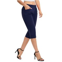 Capri Pants For Women Dressy Casual Elastic Waist Athletic Works Capris Lightweight, durable and breathable fabric for comfortable wear Summer Non-stretch Knee-length Capris, Non-stretch Capri Bottoms With Pockets, High Waist Non-stretch Solid Capris, Fitted Knee-length Pants With Built-in Shorts, Non-stretch Capris With Pockets, Summer Stretch Capris With Pull-on Style, Stretch Capris With Pockets For Summer, Summer Stretch Capris With Pockets, Knee-length Capris With Pockets