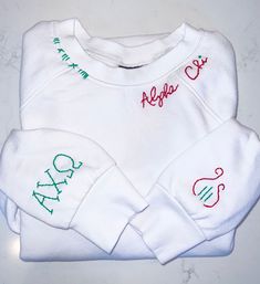 FUN one-of-a-kind custom hand embroidered sweatshirt! Customized for any sports team, sorority or anything you may have in mind.   Just message me with any questions. White Team Spirit Sweatshirt With Embroidered Graphics, Game Day White Sweatshirt With Embroidered Graphics, White Game Day Sweatshirt With Embroidered Graphics, White Sweatshirt With Embroidered Graphics For Team Spirit, White Sweatshirt With Machine Embroidery For Streetwear, White Sweatshirt With Custom Embroidery In Relaxed Fit, White Sweatshirt With Custom Embroidery, Relaxed Fit, White Machine Embroidered Tops For Streetwear, White Embroidered Logo Sweatshirt For Game Day