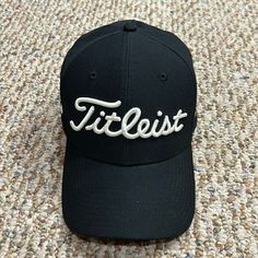 Black Titleist Golf Hat. Curved Brim With Fitted Back. Size Small. Never Worn. Nwot Classic Black Hat With Embroidered Logo, Black Golf Hat With Curved Brim, Black Curved Brim Baseball Cap For Golf, Black Adjustable Hats For Golf, Black Cap For Golf, Adjustable Black Hat For Golf, Adjustable Black Golf Hat, Black Snapback Golf Hat, Black Snapback Hat For Golf