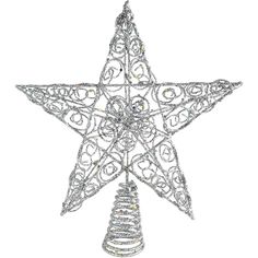 a white christmas star ornament hanging from a string on a white background with the word merry written below it