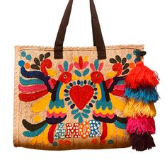 Amor Hand painted palm leaves bag - SOLOLI Embroidered Double Handle Vacation Bags, Embroidered Brown Vacation Bag, Brown Embroidered Vacation Bag, Beach Season Embroidered Tote Bag, Embroidered Tote Bag For Beach Season, Multicolor Embroidered Vacation Bag, Vacation Bag With Multicolor Embroidery, Multicolor Embroidery Shoulder Bag For Beach, Embroidered Brown Shoulder Bag For Vacation