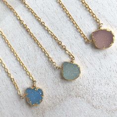 Use code DRUZY to shop this piece for $25 at checkout. The sweetest little baby druzy stones in the prettiest pastels are hand wrapped onto 14kt gold filled chain. Perfect little accent piece to wear with layered styles. We love the look of this piece worn as a choker with longer necklaces. Druzy is approx. 1/2 in size. Available in several chain lengths so you can decide how to wear it. Model is wearing one necklace at 15 inches and one at 16 inches. Open Cuff Ring, Lightning Bolt Necklace, Petite Necklace, Aesthetic Accessories, Tiny Necklace, Cross Choker, Druzy Jewelry, Blue Onyx, Druzy Necklace