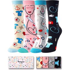 PRICES MAY VARY. NURSE SOCKS: These doctor socks for women feature medical graphics. Give this funny nursing socks gift box to them and they'll appreciate the thoughtful present that they can use every day. EXTENSIVE COVERAGE: Fits a vast range, covering women's shoe sizes 6-12 and sock sizes 8-13. COZY COMFORT: Made from an exceptionally soft cotton blend, these socks provide a luxurious, stretchable experience. NURSE GIFTS: Pharmacist socks make great gifts for nurses, nursing students, medica Future Doctor Gifts, White Coat Ceremony Gift, Medical Socks, Radiologist Gifts, Nurse Socks, Paramedic Gifts, Doctor Graduation Gift, Funny Nursing, Nurses Week Gifts