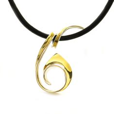 Gold & Silver Necklace - Drawing inspiration from the flowing lines and delicate curls found in nature, this hand-forged anticlastic pendant necklace feels effortless while being visually stunning. Crafted from highly polished sterling silver and 18k gold bimetal.<br><br>Choose cord type:<ul><li>Black leather cord</li><li>Black rubber cord</li></ul>Choose clasp type:<ul><li>Lobster clasp</li><li>Bayonet clasp</li>& Elegant Yellow Gold Spiral Necklace, Elegant Yellow Gold Swirl Jewelry, Elegant Gold Swirl Necklace, Elegant Spiral Gold Necklace, Elegant Gold Spiral Necklace, Elegant Swirl Necklace For Gift, Elegant Swirl Necklace For Gifts, Elegant Spiral Sterling Silver Necklaces, Elegant Sterling Silver Spiral Necklace