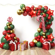 New Year's Party Decorations, Red White Christmas, Balloon Kit, Ribbon Decorations, Garland Arch, Green Balloon, Christmas Balloons, Merry Christmas Decoration, Balloon Decor