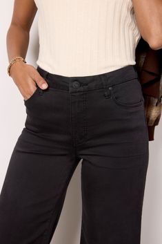 Round out your denim collection with the must-have Meg jean by Kut From The Kloth. This wide leg silhouette features ankle-length raw hems and a versatile black wash that will take you from day to night. | KUT FROM THE KLOTH Women's Meg Wide Leg Jeans, Black Denim Collection, Short Waist, Day To Night, To Night, Jeans Black, Wide Leg Jeans, Short Pants, Ankle Length, Leg Jeans