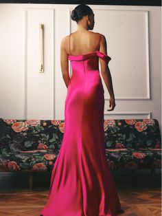 Elise | Satin Evening Dress Fuchsia Pink - Galia Lahav Pink Satin Dress With Asymmetrical Neckline, Silk Satin Dress With Sweetheart Neckline For Gala, Silk Evening Dress With Corset Back For Gala, Pink Formal Evening Dress With Asymmetrical Neckline, Evening Satin Dress With Fitted Bodice And Bias Cut, Silk Gown With Asymmetrical Neckline For Prom, Gala Evening Dress With Sweetheart Neckline And Bias Cut, Pink Floor-length Satin Evening Dress, Sweetheart Neckline Bias Cut Evening Dress For Gala