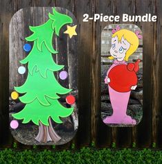 "Handmade and Hand Painted Yard Art Decorations 2 Piece Bundle This Bundle includes the following pieces: Whoville Christmas Tree Size: 47\" x 24\"  Cindy Lou Who - Why Mr. Grinch? Size: 32\" X 12\" Position: Facing Left (as pictured). VISIT OUR STORE FOR MORE COMBINATIONS https://www.etsy.com/shop/PerfectDesignShop   These pieces have been handcrafted by us and made with the best quality materials. Each piece has been painted with a double coat of oil-based paint, which seals it. We don't use p Cindy Lu Who Tree, Whoville Cartoon, Cindy Lou Grinch, Whoville Christmas Tree, Whoville Christmas Decorations, Grinch Sign, Grinch Trees, Whoville Christmas, Grinch Christmas Tree