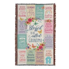 a tapestry with words and flowers on it