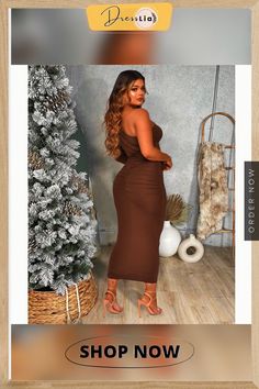 One Shoulder Long Sleeve Ruched Bodycon Dresses Brown Ruched Bodycon Dress For Date Night, Brown Ruched Bodycon Dress, Ruched Bodycon Dress, Bodycon Fashion, Bodycon Dresses, Color Pick, Ankle Length, 1 Million, Army Green