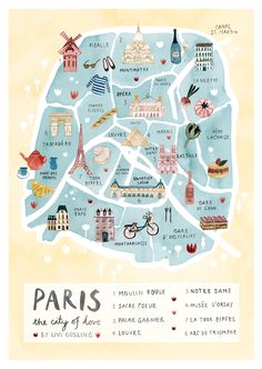 an illustrated map of paris with all the major attractions