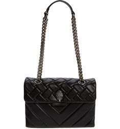 Free shipping and returns on Kurt Geiger London Kensington Quilted Leather Shoulder Bag at Nordstrom.com. A signature crystal-encrusted eagle head embellishes the geo-quilted flap of a structured shoulder bag crafted from supple leather. A pull-through chain strap can be worn doubled for shoulder carry or extended for crossbody wear. High-end Quilted Shoulder Bag For Formal Occasions, Luxury Flap Bag With Chain Strap For Work, Elegant Evening Flap Bag With Gunmetal Hardware, Luxury Quilted Bags For Work, Business Leather Bag With Chain Detail, Leather Business Bag With Chain Detail, Elegant Quilted Flap Bag For Evening, Chanel Caviar Bag, Prada Nylon Tote