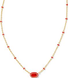 From Kendra Scott&#x2C; this necklace features:Short pendant necklace14k gold over brass Lobster clasp w/single adjustable slider bead closureApprox. 15" length Imported. Short Pendant Necklace, Dot Necklace, Christmas Necklace, Strapless Mini Dress, Accessories Jewelry Necklace, Red Dots, Dillard's, Kendra Scott, Christmas List