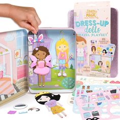 PRICES MAY VARY. DRESS-UP 3 MAGNETIC DOLLS: Spark imagination and creative thinking with over 80 magnetic outfits and accessories to mix & match on each doll! MAKE ANY TIME DRESS-UP TIME: Store your dress-up goodies in your metal playset and bring it on the go to create dress-up Story Magic wherever you go! FILL IN THE BLANKS & TELL YOUR STORY: Encourage active listening and storytelling with a mini story maker that helps you create your own meaningful tales of friendship! EXPERIENCE OPEN-ENDED Road Trip Toys, Lacing Cards, Magic Dress, Puffy Stickers, Travel Toys, Dress Up Dolls, Screen Free, Free Fun, Business For Kids