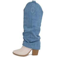 Look Stylish In These Eye Catching Denim Cowboy Boots New In Box Faux Leatherette And Denim Material Slip On Style Lightly Padded Insole Comfy Block Heels Heel Height: Approx 4 In. Fitting: True To Size. Regular Fit. Casual Denim Blue Boots For Winter, Casual Fitted Denim Blue Boots, Medium Wash Denim Boots For Spring, Spring Medium Wash Denim Boots, Spring Denim Blue Denim Boots, Trendy Summer Denim Boots, Casual Denim Boots For Summer, Casual Denim Boots For Winter, Casual Denim Summer Boots