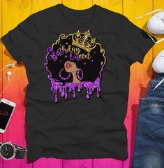 Birthday Girl Keepsake Sweatshirt purple and gold afro  queen t-shirt .: Retail fit .: 100% Soft cotton (fibre content may vary for different colors) .: Light fabric (4.2 oz/yd² (142 g/m .: Tear away label .: Runs true to size .: Premium fit .: 100% Soft cotton (fiber content may vary for different colors) .: Light fabric (4.3 oz/yd² (146 g/m .: Tear away label .: Runs bigger than usual Purple Short Sleeve Party T-shirt, Purple Short Sleeve T-shirt For Party, Purple Graphic Print T-shirt For Birthday, Gold Graphic Print Top For Birthday, Gold Top With Graphic Print For Birthday, Gold Top With Graphic Print, Gold Letter Print T-shirt For Party, Purple Crew Neck T-shirt For Birthday, Purple Graphic Print T-shirt For Birthdays