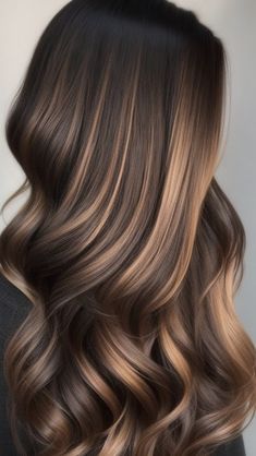 Black Hair Strawberry Blonde Highlights, Hilights Hair Blond Brown, Black Hair Gold Highlights, Cute Highlights For Black Hair, Colour Highlights For Black Hair, Dark Blonde Hair With Balayage, Black Hair Ombre Highlights, Hair Color Ideas For Straight Hair, California Brunette Hair Sun Kissed