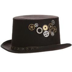 If you're ready to top off your spectacular Steampunk costume, this Steampunk Top Hat is literally the best tip we can give you. This is a 5.5" hat with rivets and grommets for style and function and includes several different styles of brass gears and chain to give you that perfect accent to your Alternate History look! Sci Fi Outfit, Top Hat Costume, Steampunk Bag, Steampunk Boots, Steampunk Top, Metal Gears, Brown Clothing, Costume Boots, Steampunk Top Hat