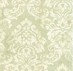 a green and white wallpaper with an ornate pattern