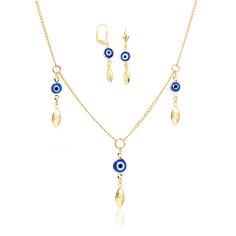 Beautiful Set of a 18" necklaces and a pair of earrings featuring our blue Turkish Evil Eye Charms "Symbol of Faith and Protection" Express your beliefs with style, with our gold filled set. Chain Length: 18 inches Turkish Eye: The nazar boncuğu specifically absorbs or deflects evil energy that is born of envy. If someone looks at you with hateful thoughts or wishes for what you have, no worries, the eye will have your back. In many cultures, people carry Turkish eye with them to bring good luck Blue Evil Eye Dangle Jewelry, Evil Energy, Bday Wishlist, Turkish Eye, Bracelet Inspo, Radiate Positivity, The Evil Eye, Turkish Evil Eye, Evil Eyes