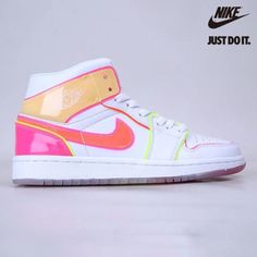 Nike Air Jordan 1 Mid GS “Edge Glow” - CV4611-100 - Air JORDAN 1 - The Air Jordan 1 Mid GS “Edge Glow” is a colorful colorway of Michael Jordan’s signature shoe that has been re-engineered in youth sizing. One of the boldest looks of any Jordan 1, the liv Cute Jordans, Air Jordan 1 Mid Gs, Wishlist Ideas, Air Jordan 1s, Nike Neon, Preppy Shoes, Nike Air Jordan 1 Mid, Jordan 1s, Cute Nike Shoes