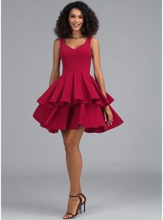 JJ's House Cascading Ruffles Stretch Crepe V-Neck Fall Summer Spring Winter A-line General Plus Back Zip Elegant Vintage Skater Dresses Simple Burgundy Height:5.8ft（176cm） Bust:32in（82cm）Waist:24in（61cm）Hips:35in（89cm） No Short Red Sleeveless Homecoming Dress. #JJ's House #CascadingRuffles #StretchCrepe #VNeck #Fall #Summer #Spring #Winter #Aline #General #Plus #BackZip #Elegant #Vintage #SkaterDresses #Simple #Burgundy #No #Short #Red #Sleeveless #HomecomingDress Formal Dinner Dress Classy Simple, Knee Length Party Dresses, 40th Birthday Dress, Junior Prom Dress, Pretty Short Dresses, Satin Skater Dress, Show Choir, Short Frock, Mother Daughter Outfits