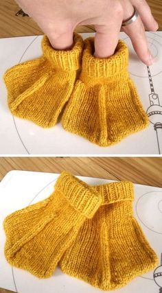 someone is making a knitted mitt out of yarn