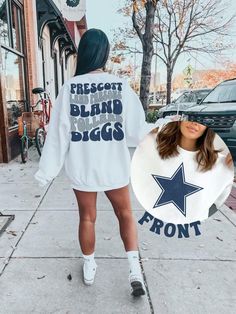 Dallas Sweatshirt  Cowboys Fan Crewneck Sweatshirt  Womens Dallas Shirt  Distressed Dallas Sweatshirt  Cowboys Gift  Dallas  Texas Easy 30 day return policy Oversized White Pre-shrunk Sweatshirt, White Oversized Sweatshirt With School Spirit, Casual White Sweatshirt For Fan Gear, White School Spirit T-shirt For Winter, White School Spirit Sweatshirt With Letter Print, White Cotton Football Season Sweatshirt, White Sweatshirt With Letter Print For School Spirit, White Cotton Sweatshirt For Football Season, Casual White Sweatshirt For Football Season