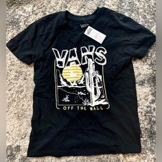 Vans Off The Walk T-Shirt. Nwt- Size X-Small- Black, White & Golden Yellow. Super Comfy And Soft T-Shirt- Skater Brand. Never Worn. Casual Vans T-shirt With Graphic Print, Vans Relaxed Fit Graphic T-shirt, Vans T-shirt With Graphic Print And Relaxed Fit, Vans Graphic Print T-shirt With Relaxed Fit, Vans Crew Neck T-shirt For Spring, Vans Cotton Graphic Tee, Vans Graphic Print Crew Neck T-shirt, Vans Graphic Short Sleeve T-shirt, Vans Casual T-shirt With Graphic Print