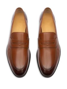 Bally Webb Leather Loafers - Farfetch Timeless Business Slip-ons With Rubber Sole, Business Brown Slip-ons With Leather Lining, Brown Calf Leather Slip-ons With Leather Sole, Classic Brown Plain Toe Slip-ons, Classic Calf Leather Slip-ons With Brogue Detailing, Brown Semi-formal Slip-ons With Rubber Sole, Timeless Leather Sole Moccasins For Business, Timeless Business Moccasins With Leather Sole, Brown Calf Leather Slip-ons For Business