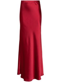 bordeaux red satin finish elasticated waistband no lining floor-length straight hem