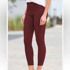 Maroon Jean Stretchy Leggings Chic Stretch Burgundy Pants, Trendy Non-stretch Red Leggings, Trendy Red Non-stretch Leggings, Mid-rise Burgundy Pants For Fall, Mid-rise Burgundy Fall Pants, Burgundy Mid-rise Pants For Fall, Chic Stretch Burgundy Bottoms, Burgundy Stretch Bottoms, Burgundy Stretch Pants For Workwear