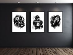 Football Theme Bedroom, Black And White Boys Room, Football Room Decor, Sports Room Boys, Football Prints, Football Rooms, Sport Decor, Football Wall Art, Football Illustration