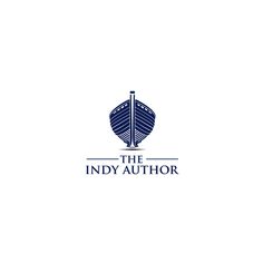 the indy author logo with a boat on it's front and back end in blue