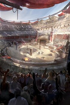 an artist's rendering of a roman amphit with people in the foreground