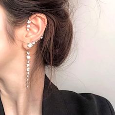 Brand New Ear Crawler And Drop Included. This Is For Only One Ear. It's For Right Ear. Emerald Cut Drop Earrings, Gold Knot Earrings, Pearl Earrings Handmade, Ear Piece, Marcasite Earrings, Ear Crawler, Diamond Ear Cuff, Beautiful Stud Earrings, Ear Crawlers