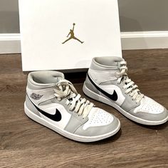 Wns Air Jordan 1 Mid In Grey Fog/Black-White Sz 9 Gently Used $225 Obo With Original Box Jordan Grey, Womens Jordans, Air Jordan 1 Mid, Jordan 1 Mid, Air Jordan 1, Jordan Shoes, Jordan 1, Womens Shoes Sneakers, Air Jordan