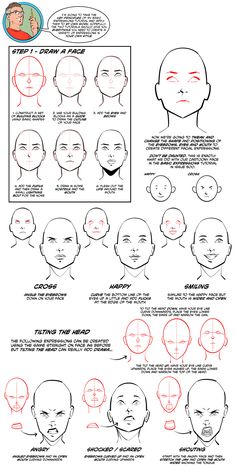 how to draw an anime character's head with different angles and facial expressions, including the