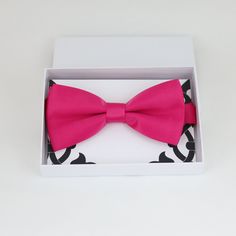 Bow Color: Hot pink Bow size: 5 inches (width) and 2.5 inches (height) Neck Size(Adjustable) : 11’’ – 19’’ Box Size: 5.5" X 4" The color of Note Card Paper: White (custom order accepted) Email Us For Further Customization Options & Details! We're Happy To Help Elegant Pink Bow For Gift, Pink Bow Tie For Gift, Pink Bow Tie Perfect As Gift, Pink Bow Tie Gift, Pink Bow Tie As Gift, Adjustable Pink Bow Tie For Black Tie Events, Pink Bow Tie For Black Tie Events, Classic Red Bow Tie For Gift, Adjustable Pink Bow Tie For Wedding