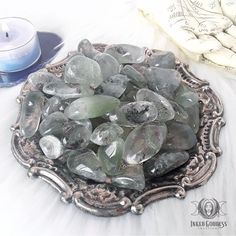 Chlorite Quartz is a powerful healing and cleansing stone. It provides energetic connection, realignment, and balance. // #chloritequartz #galance #alignment #healing #cleansing #creativity #crystal #mineral #gemstone #magick Cleansing Stones, Psychic Attack, New Item, Tumbling, The Crown, The Expanse, One Pic, Chakra, Healing